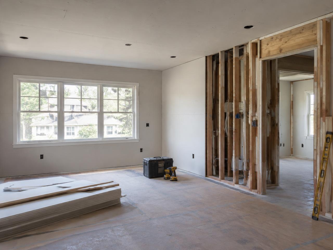 Home interior mid renovation with new drywall and framing